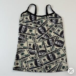 Riv Novelty $100 Bill Print Tank Top camisole woman small money y2k graphic